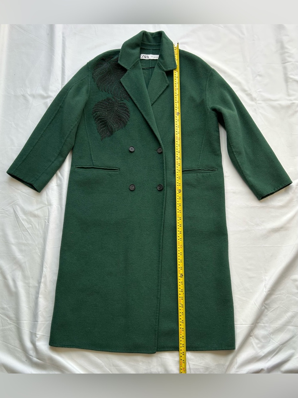 ZARA Forest Green Double-Breasted Embroidered Trench Coat